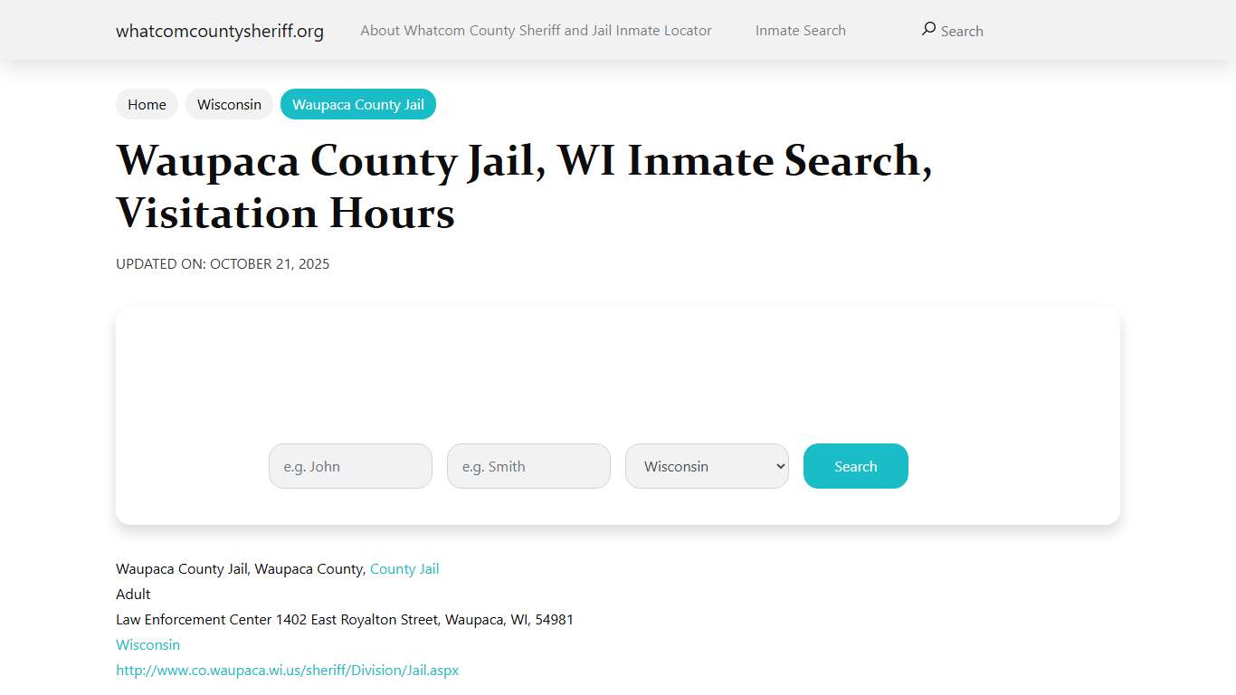 Waupaca County Jail, WI Inmate Search, Visitation Hours