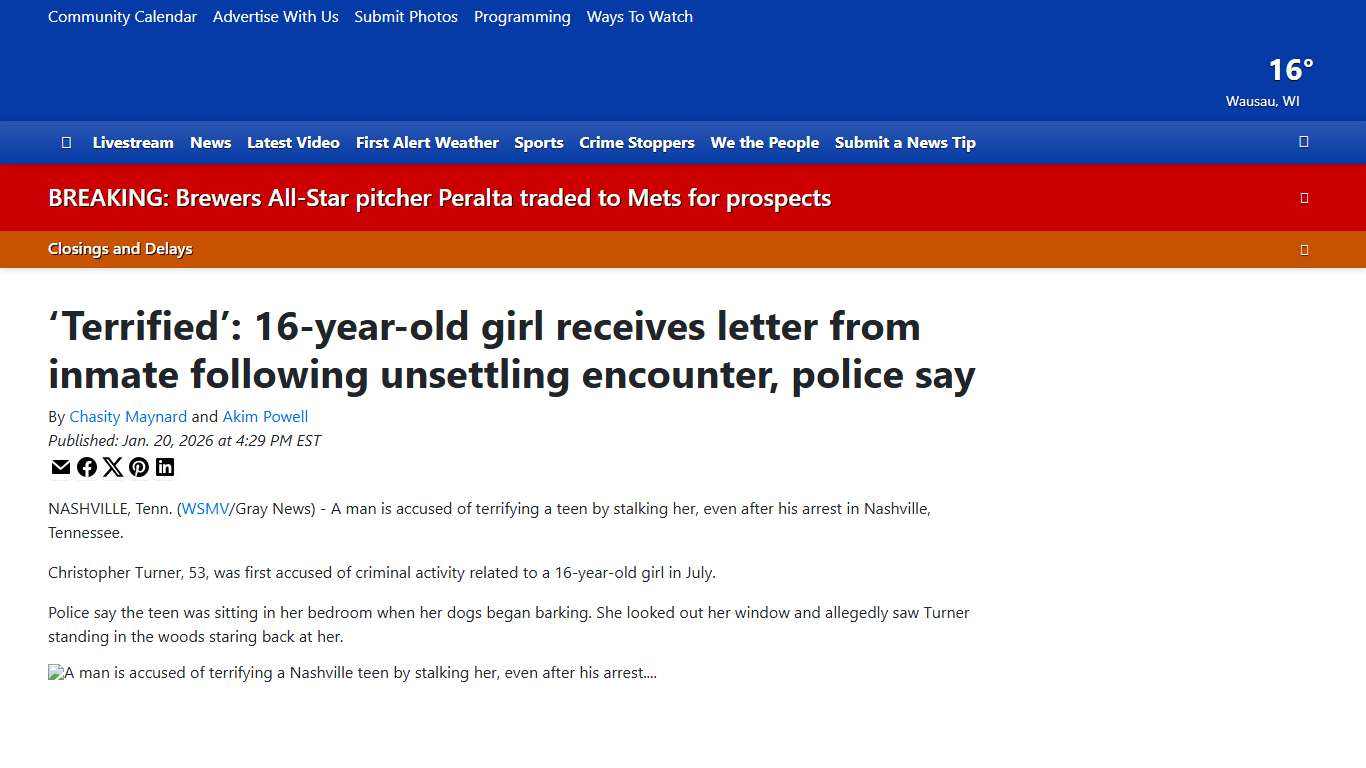 ‘Terrified’: 16-year-old girl receives letter from inmate following unsettling encounter, police say