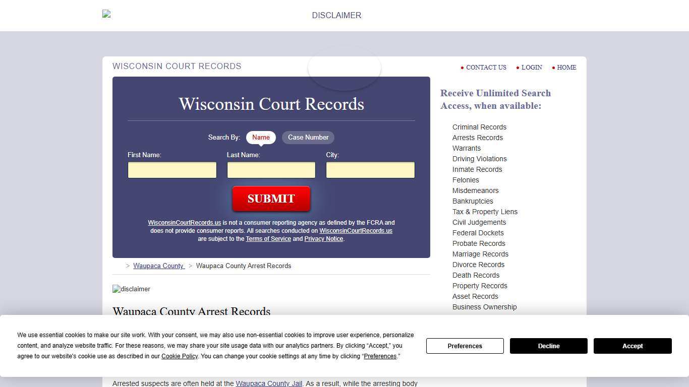 Waupaca County Arrest Records | WisconsinCourtRecords.us