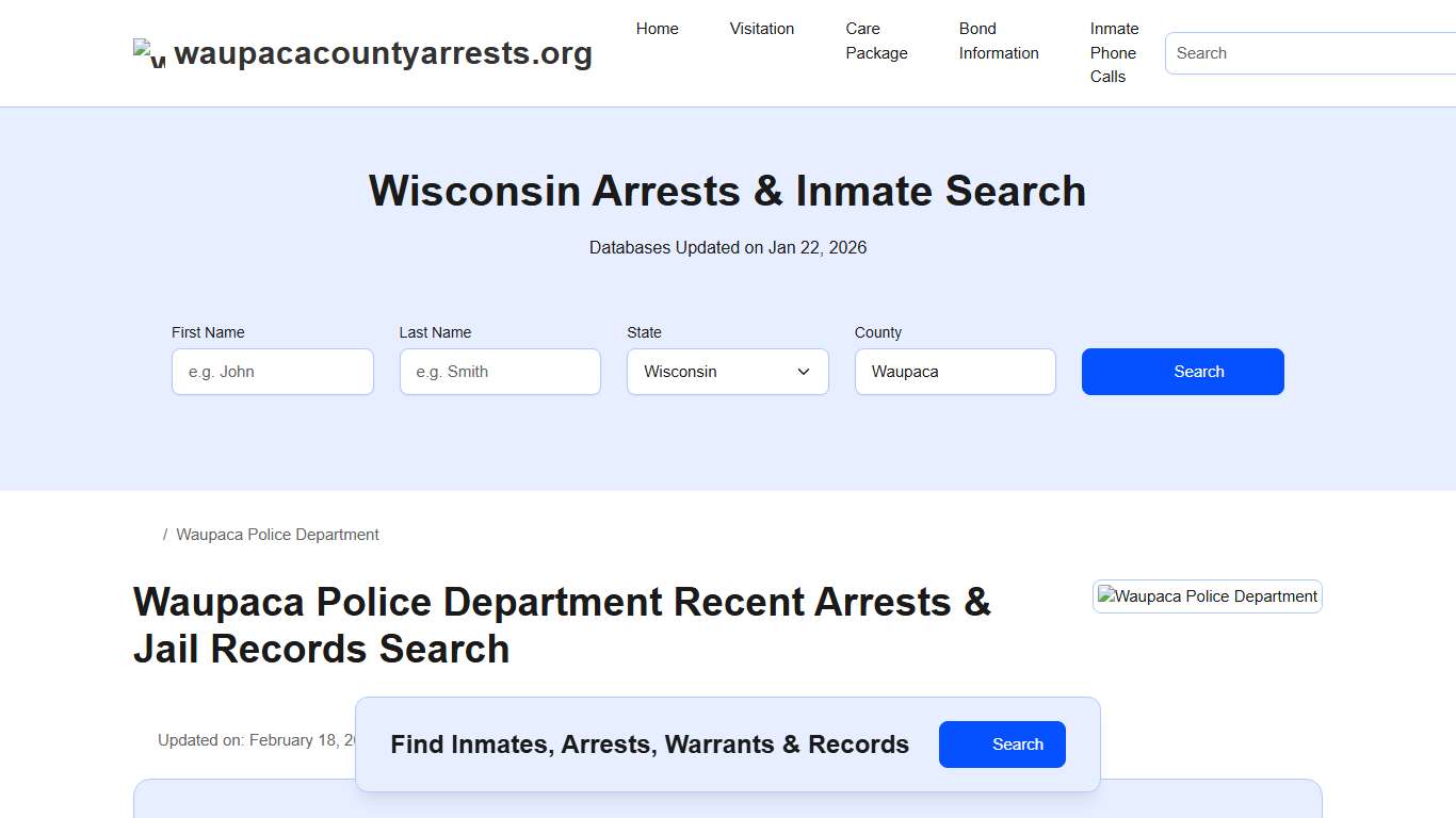 Waupaca Police Department, WI Arrests, Records, Jail Roster Lookup